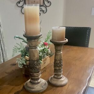 Carved Wood Candleholders
